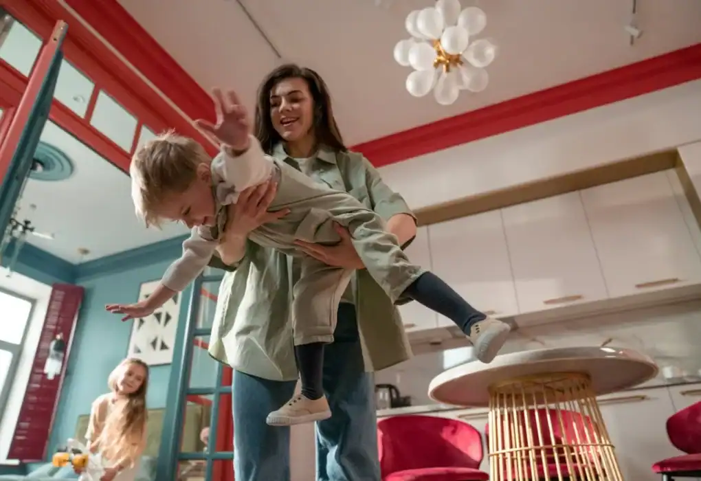 Family enjoying fun activities in the family room